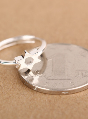 韩版开口纯银六芒星戒指