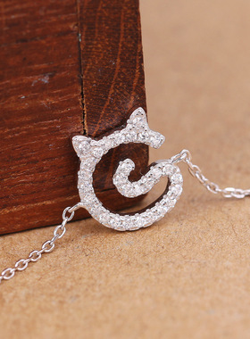 微镶钻锆石纯银手链小猫