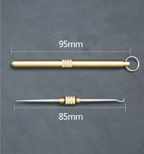 黄铜钛合金一体化牙签弯钩+直签剔牙神器多功能水果签便携防身 - 图0