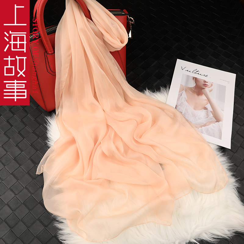 上海故事黑色春秋季百搭桑蚕丝丝巾 桑蝶服饰围巾/丝巾/披肩