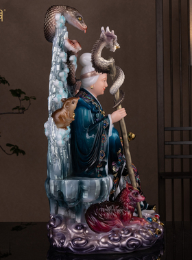 铁刹山汉白玉黑奶奶神像供奉摆件