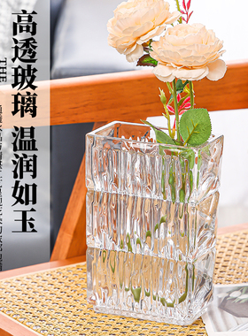 轻奢水晶玻璃花瓶高级感透明简约客厅插花餐厅酒店桌面装饰摆件