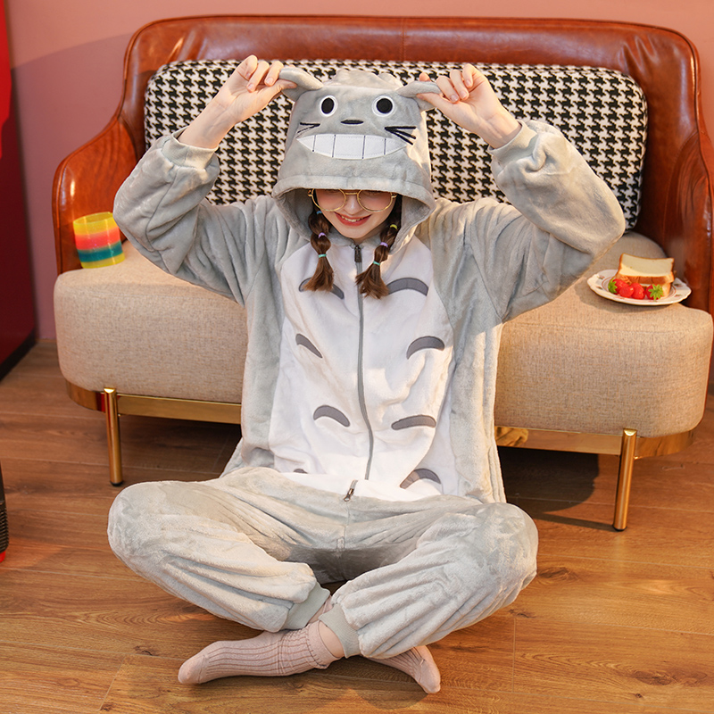 龙猫连体男女情侣加厚法兰绒冬睡衣 浅尚玫瑰睡衣/家居服套装