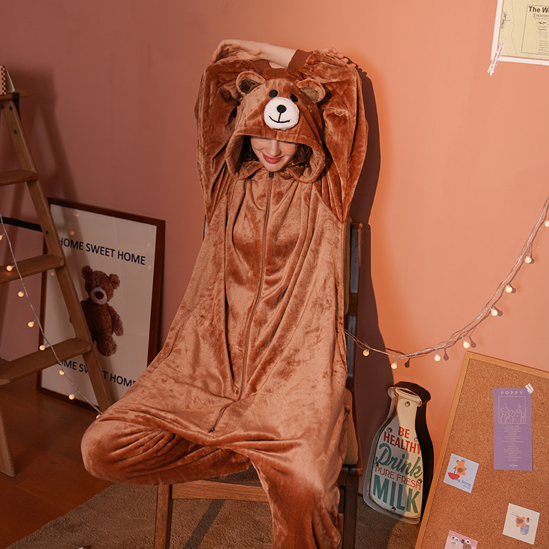 卡通动物动漫小熊连体男女情侣睡衣 浅尚玫瑰睡衣/家居服套装