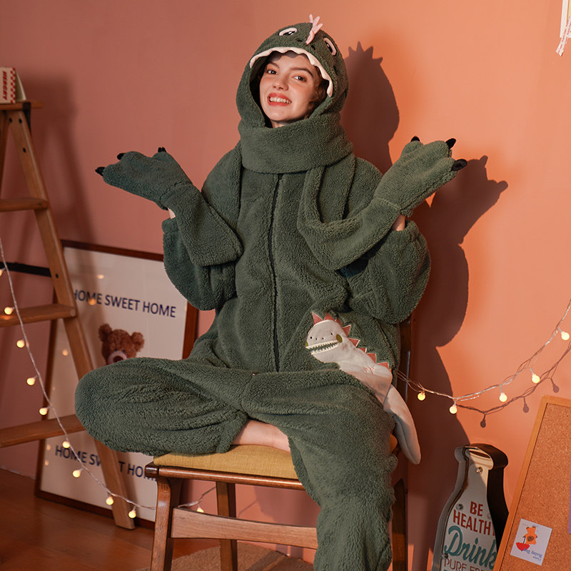 冬季加绒连体情侣款男士卡通睡衣 浅尚玫瑰睡衣/家居服套装