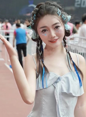 张杰开往1982演唱会蓝色应援物丝带手环发夹头饰音乐周边编发脸贴