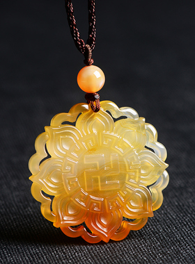 天然和田玉红玛瑙平安符吊坠项链