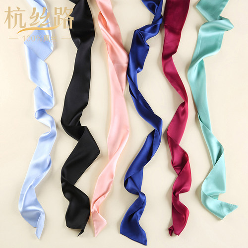 宝蓝色真丝丝巾女士细窄长条小腰带丝带飘带发带缎带丝绸领带绑包 - 图0