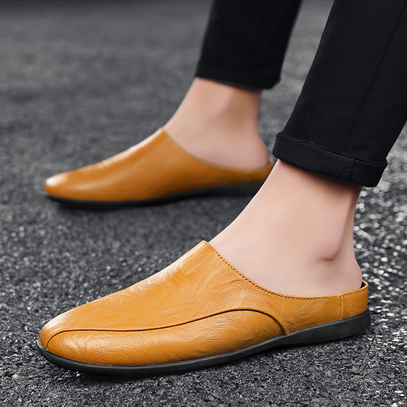 2026春季真皮无后跟半拖豆豆鞋男夏季懒人一脚蹬软底透气休闲皮鞋,淘宝优惠券,粉丝福利购,淘宝优惠卷