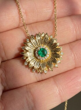 阿林的饰界原创向日葵祖母绿项链