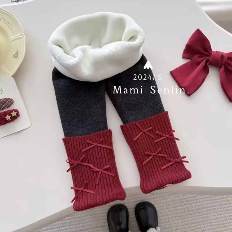 女童冬季新款一体绒蝴蝶结堆堆袜打底裤女宝宝加绒加厚保暖裤子潮,淘宝优惠券,粉丝福利购,淘宝优惠卷