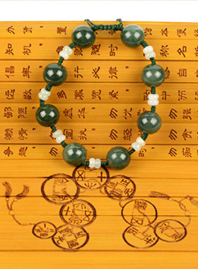 天然翡翠手链 油青翡翠手串 纯手编青色翡翠圆珠手链
