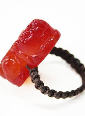 天然红玛瑙貔貅戒指皮丘戒面指环