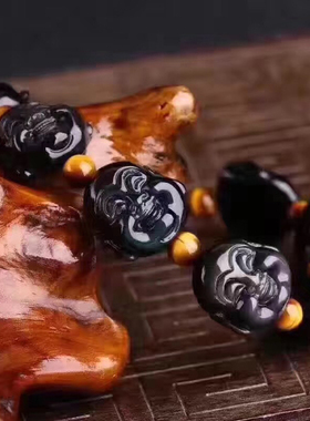天然黑曜石佛头手链