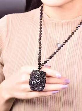 天然黑曜石貔貅冰彩饰品吊坠