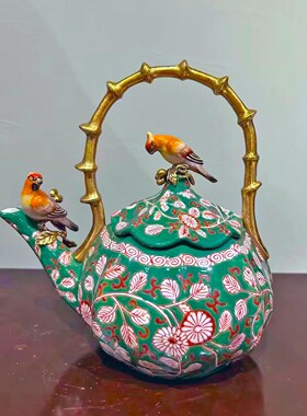 欧式新中式青花瓷南瓜茶壶摆件
