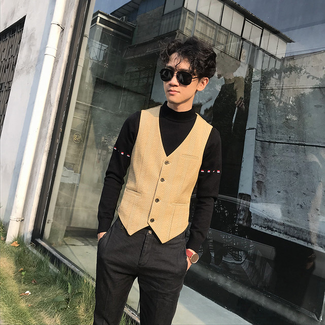Autumn and winter new suit vest men's Korean version British retro style slim casual professional formal suit vest trend