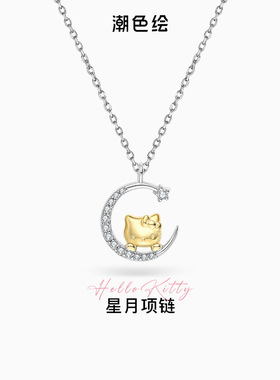 正港三丽鸥HelloKitty项链银凯蒂猫蝴蝶结锁骨链简约小众设计吊坠