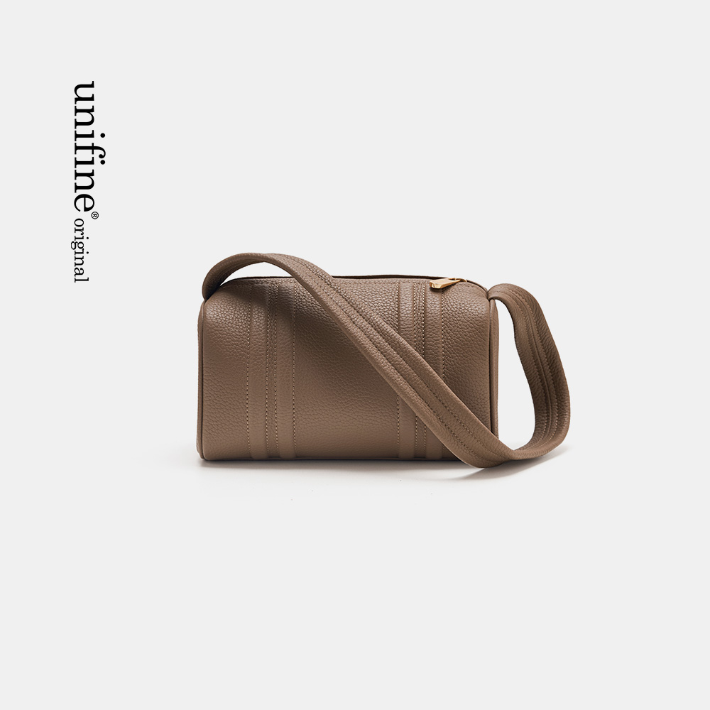 unifine新款粉色圆筒包女小众设计真皮腋下包单肩手提包包 - 图2