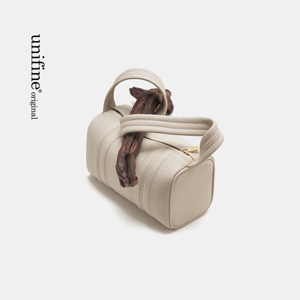 unifine新款粉色圆筒包女小众设计真皮腋下包单肩手提包包 - 图1