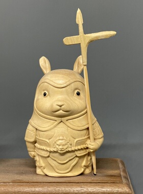 兔子侍卫木雕装饰摆件黄杨木雕刻