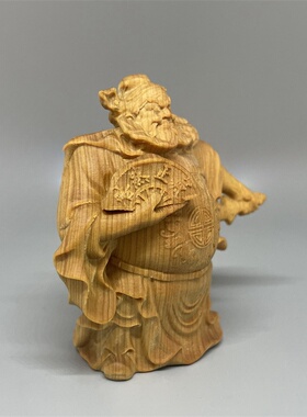 天师钟馗神像摆件一体雕刻崖柏木