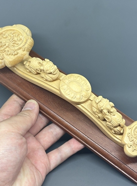 黄杨木精雕貔貅如意摆件工艺品