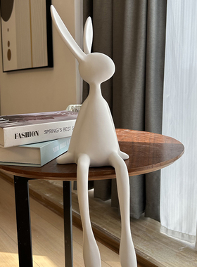 创意卡通纯手工坐姿兔子摆件现代样板客厅玄关电视柜家居庭院装饰