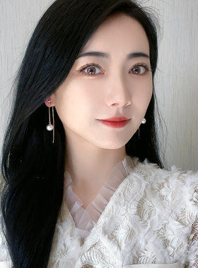 长款珍珠耳线蚊香盘耳夹无耳洞女流苏耳环无痛圆脸百搭显脸瘦耳饰