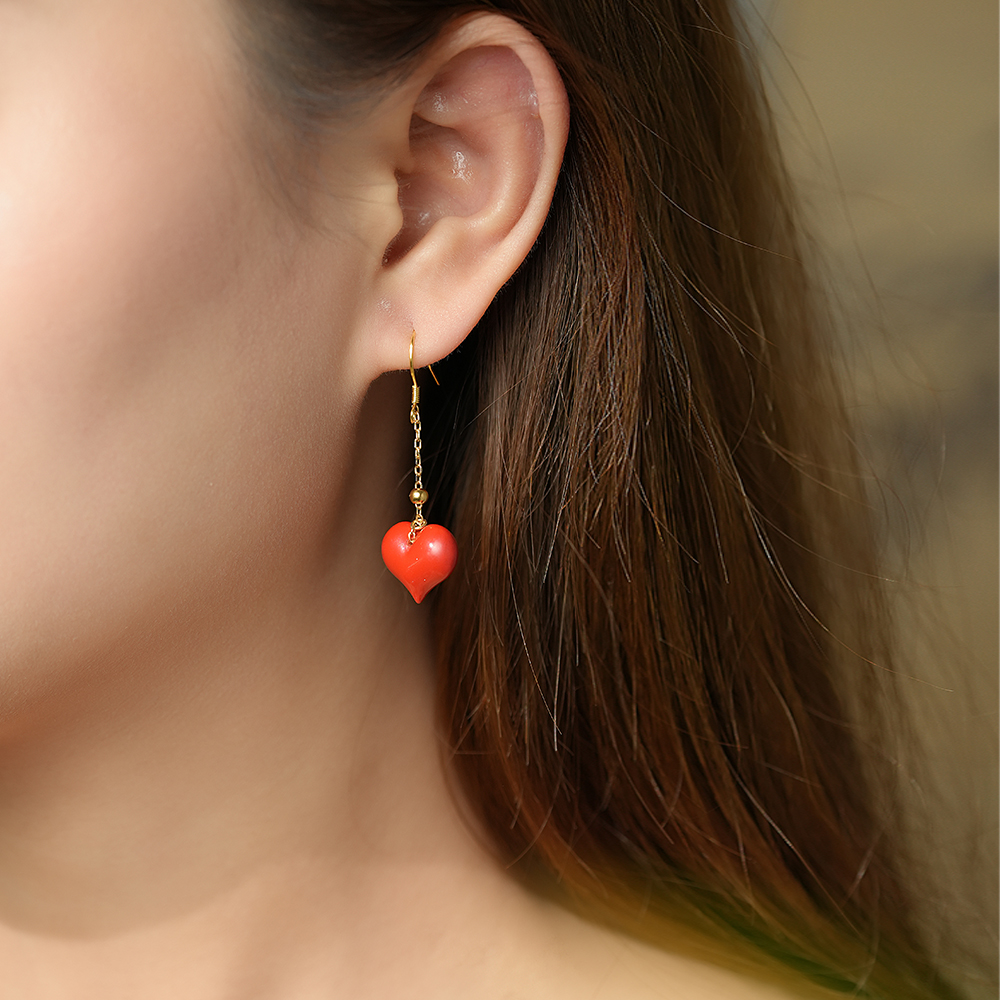 御臻珠宝｜朱砂｜S925银｜高含量设计款爱心耳钩屁桃女国风新款女 - 图3