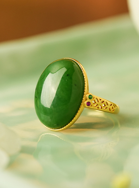 S925银碧玉大蛋面轻奢戒指