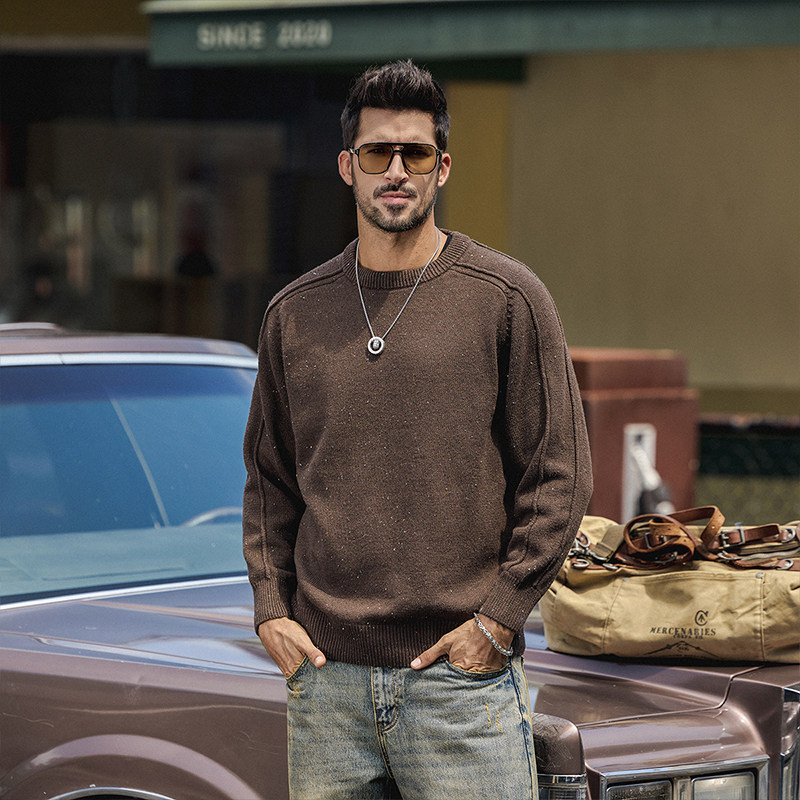 美式高端设计感满天星圆领毛衣男2025秋冬新款潮牌宽松保暖针织衫,淘宝优惠券,粉丝福利购,淘宝优惠卷