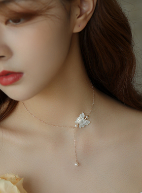 项链颈链原创母贝蝴蝶轻奢复古