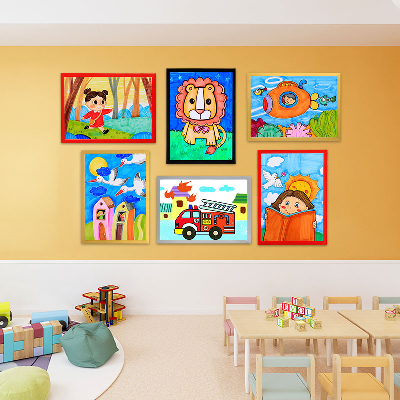 磁性儿童画框装裱挂墙收纳展示粘贴八开8K手抄报A3a4画纸磁吸相框-图0