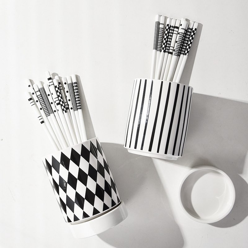 赫本风陶瓷沥水筷子筒家用高颜值新款餐具筷子勺子收纳盒厨房好物