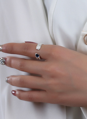 ins冷淡风小众设计蓝色皓石戒指