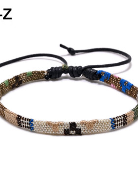 2025新款彩虹色民族风手链 手工编织可调节文艺百搭闺蜜学生手绳