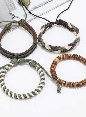 日系男女春日绿色编织麻绳手串手