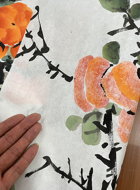 纯手绘中国画柿子事事如意四尺斗方写意手工画客厅走廊餐厅装饰画