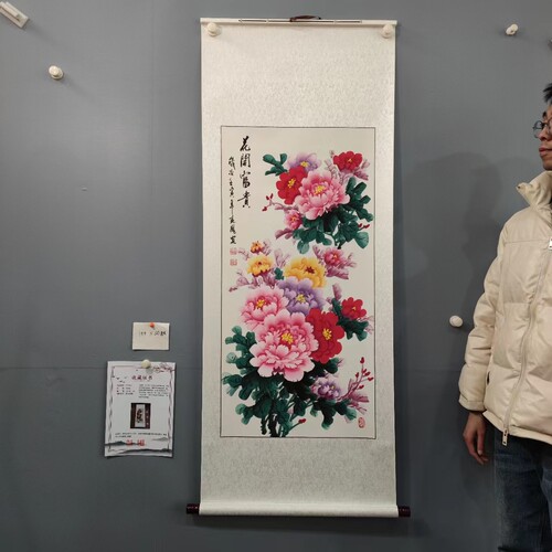 手绘牡丹国画三尺竖版软裱卷轴花开富贵玄关国风客厅装饰画李春凤 - 图3