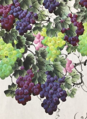 【现定现画】张文锦手绘葡萄横幅宣纸240*96厘米客厅背景墙装饰画