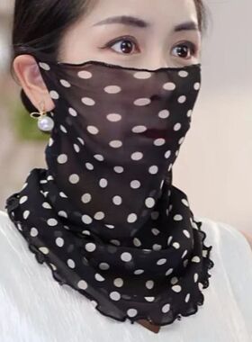 防晒面纱冰丝全脸遮阳丝巾女夏季面罩口罩围脖套护颈围巾春秋薄款