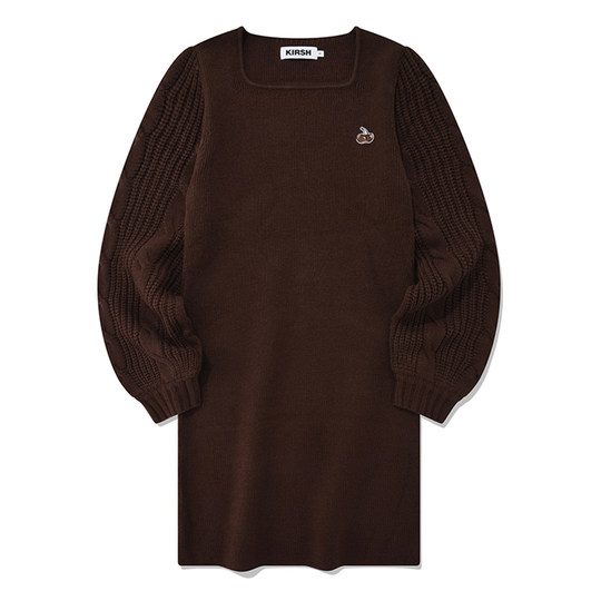 Kirsh grande cerise printemps et automne nouvelle robe tricotée col carré doux jupe courte fille haut de gamme grande taille