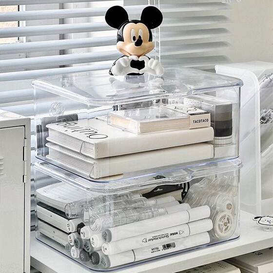 Transparent desktop stationery storage box large capacity student