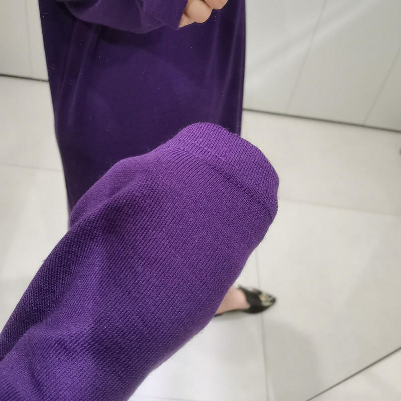 春季韩版连衣裙长袖女装长T恤中长款百搭V领大码显瘦遮肉紫色裙子