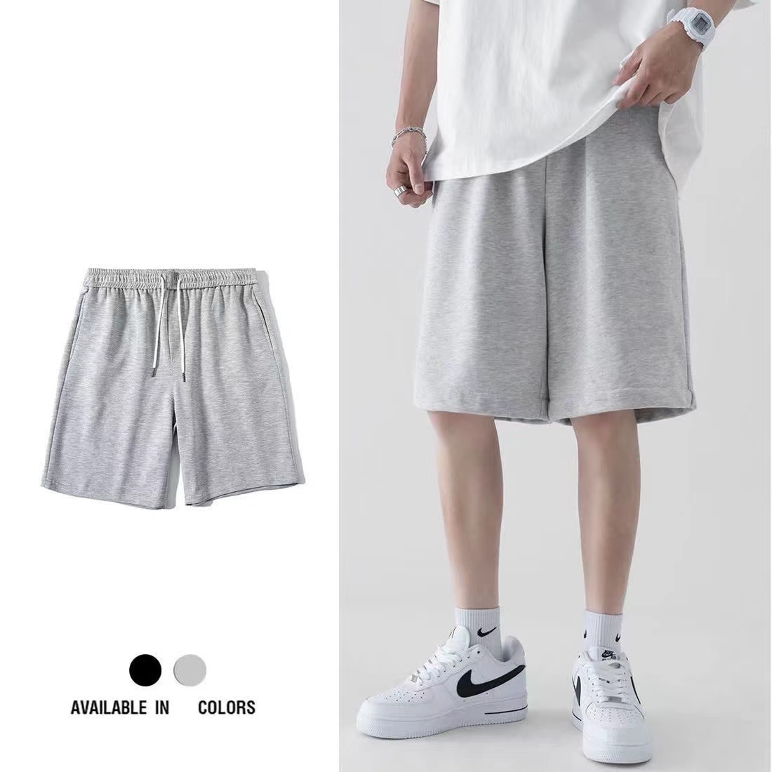 休闲短裤男士夏季薄款宽松大码篮球运动裤子男夏天冰丝速干五分裤 - 图1