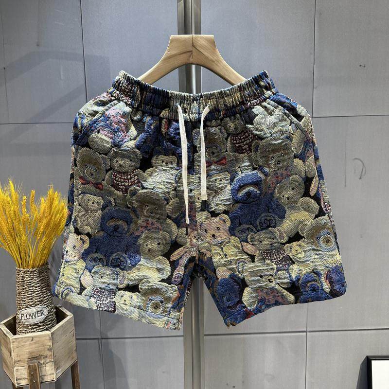 小熊印花短裤男士夏季潮牌宽松休闲显瘦沙滩裤个性百搭花色五分裤,淘宝优惠券,粉丝福利购,淘宝优惠卷