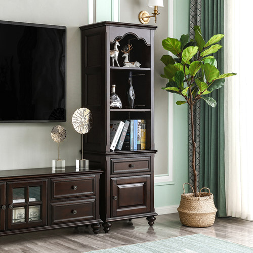 美式全实木立柜单门边酒柜电视柜组合小户型书柜欧式简约客厅窄柜 - 图0