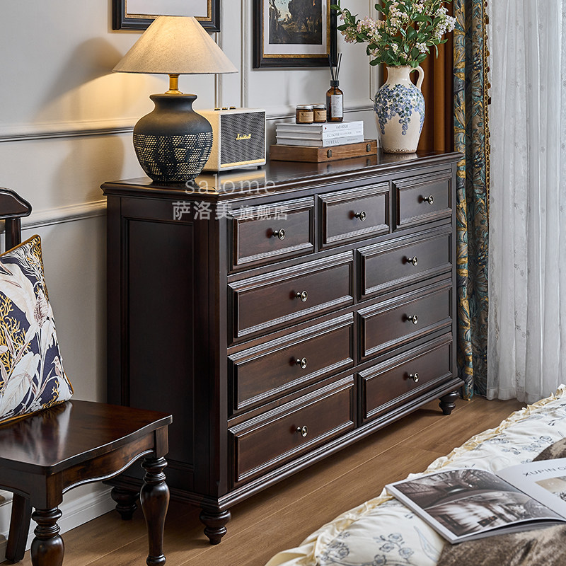 美式复古纯实木九斗柜主卧室床尾储物柜客厅靠墙轻奢高级感收纳柜,淘宝优惠券,粉丝福利购,淘宝优惠卷