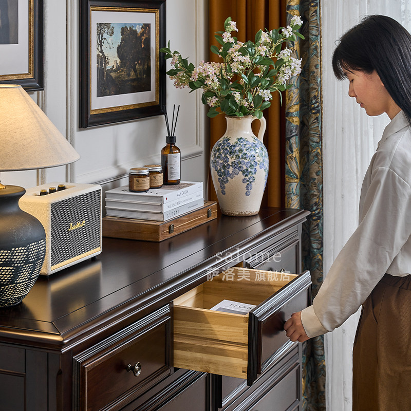 美式复古纯实木九斗柜主卧室床尾储物柜客厅靠墙轻奢高级感收纳柜,淘宝优惠券,粉丝福利购,淘宝优惠卷